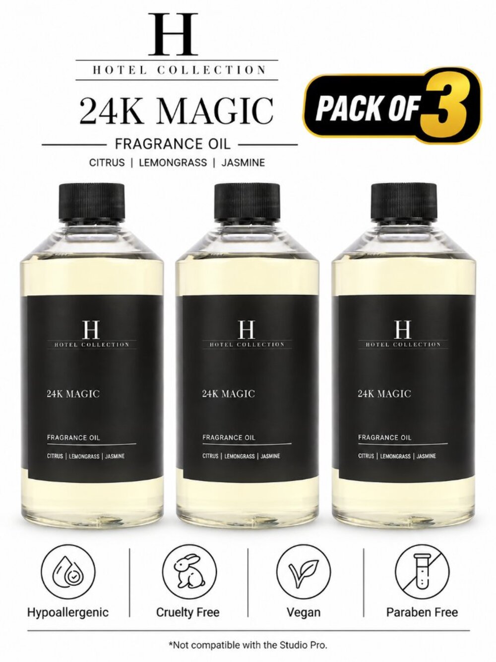 24K Magic 500mL Diffuser Scent Oil – Pack of 3 | Inspired by W Hotel Collection